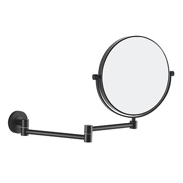 Venice Matt Black 5x Magnifying Cosmetic Mirror with Round Wall Plate  Profile Large Image
