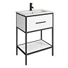 Venice Matt Black 600mm Framed Washstand and Basin inc. Tap + Waste Large Image