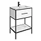 Venice Matt Black 600mm Framed Washstand and Basin inc. Tap + Waste Large Image