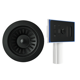 Venice Matt Black Basket Strainer Kitchen Sink Waste with Rectangular Overflow Plate