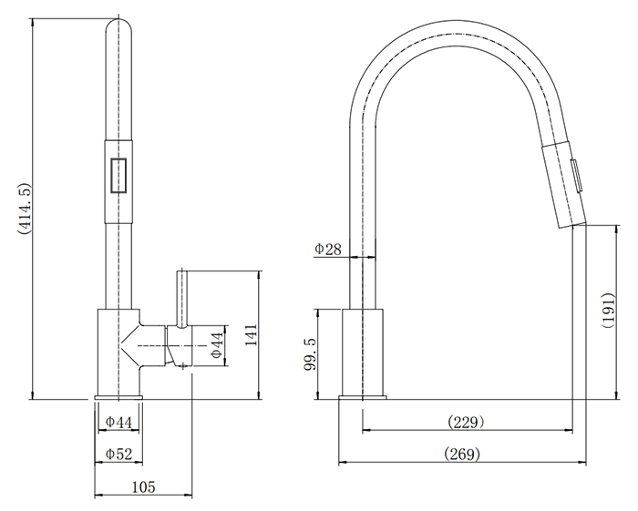 Venice Matt Black Kitchen Sink Mixer with Pull-Out Hose and Spray Head