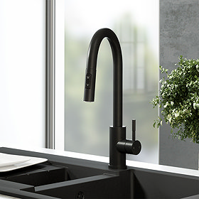 Venice Matt Black Kitchen Sink Mixer with Pull-Out Hose and Spray Head