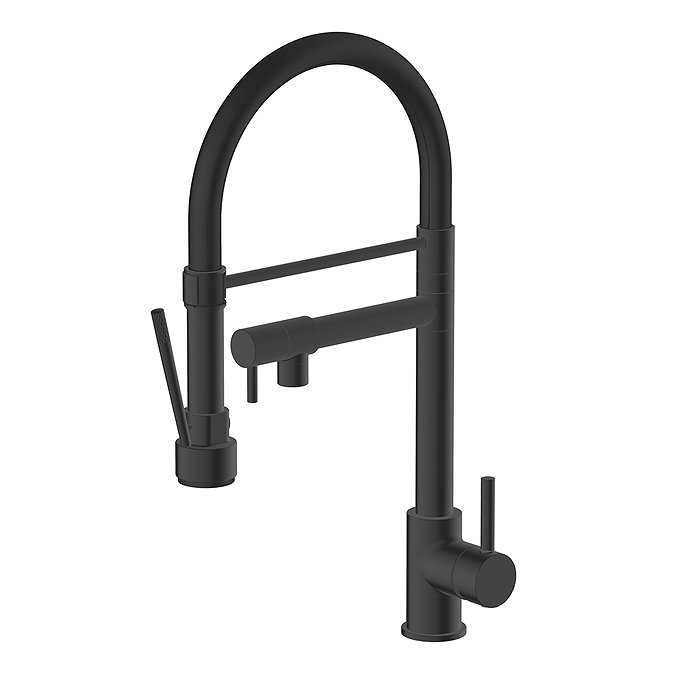 Venice Matt Black Kitchen Sink Mixer with Smooth Rubber Hose and Flexi Spray