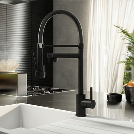 Venice Matt Black Kitchen Sink Mixer with Smooth Rubber Hose and Flexi Spray