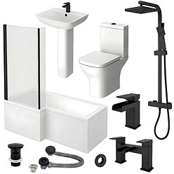 Venice Matt Black L-Shaped Complete Bathroom Package
