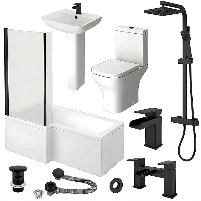 Venice Matt Black L-Shaped Complete Bathroom Package