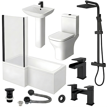 Venice Matt Black L-Shaped Complete Bathroom Package