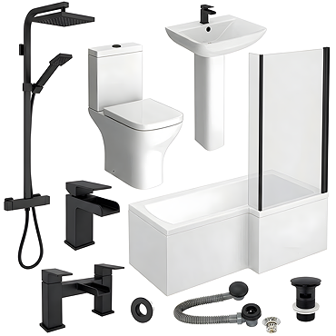 Venice Matt Black L-Shaped Complete Bathroom Package