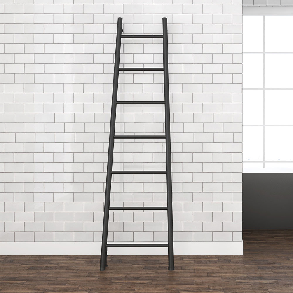 Venice Matt Black Leaning Ladder 1800 x 500mm Heated Towel Rail