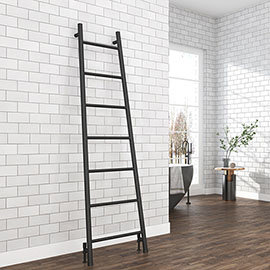 Venice Matt Black Leaning Ladder 1800 x 500mm Heated Towel Rail Medium Image