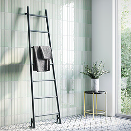 Venice Matt Black Leaning Ladder 1800 x 500mm Heated Towel Rail