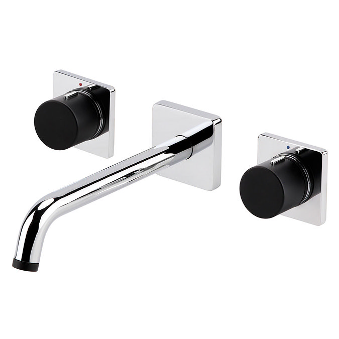 Venice Modern 3TH Round Wall Mounted Bath Filler - Chrome / Matt Black Profile Large Image