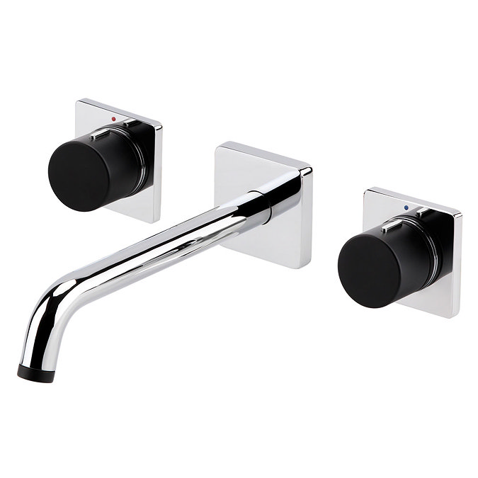 Venice Modern 3TH Round Wall Mounted Bath Filler - Chrome / Matt Black  Profile Large Image