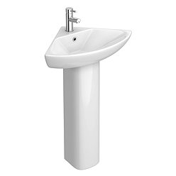 Venice Modern Corner Basin + Pedestal (1 Tap Hole) Large Image