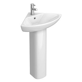 Venice Modern Corner Basin + Pedestal (1 Tap Hole) Large Image