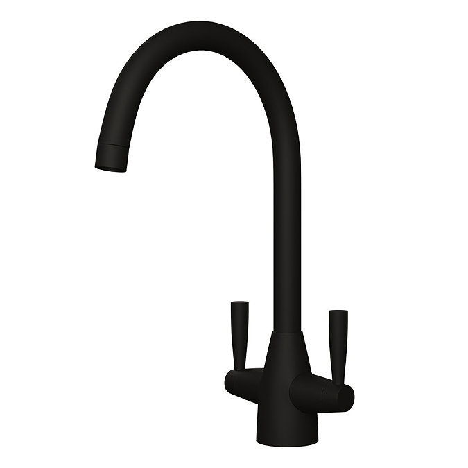 Venice Modern Dual Lever Kitchen Mixer Tap with Swivel Spout - Matt Black Large Image