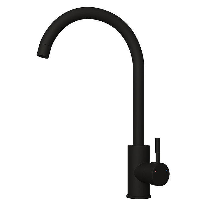 Venice Modern Kitchen Mixer Tap with Swan Neck Swivel Spout - Matt Black Large Image