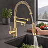 Venice Modern Kitchen Mixer Tap with Swivel Spout & Directional Spray - Brushed Brass