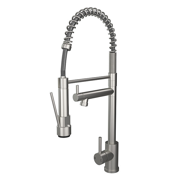 Venice Modern Kitchen Mixer Tap with Swivel Spout & Directional Spray - Brushed Steel Large Image
