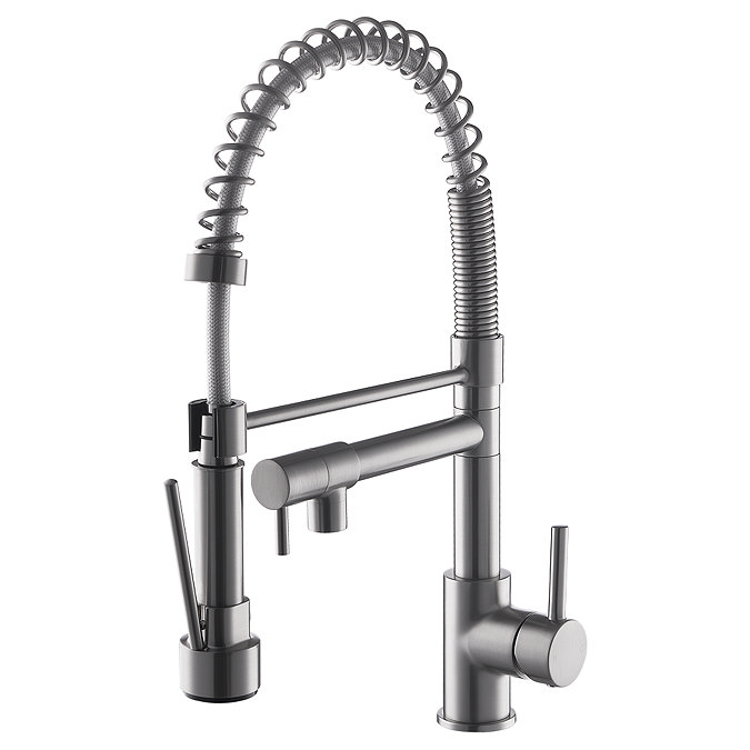 Venice Modern Kitchen Mixer Tap with Swivel Spout & Directional Spray - Brushed Steel