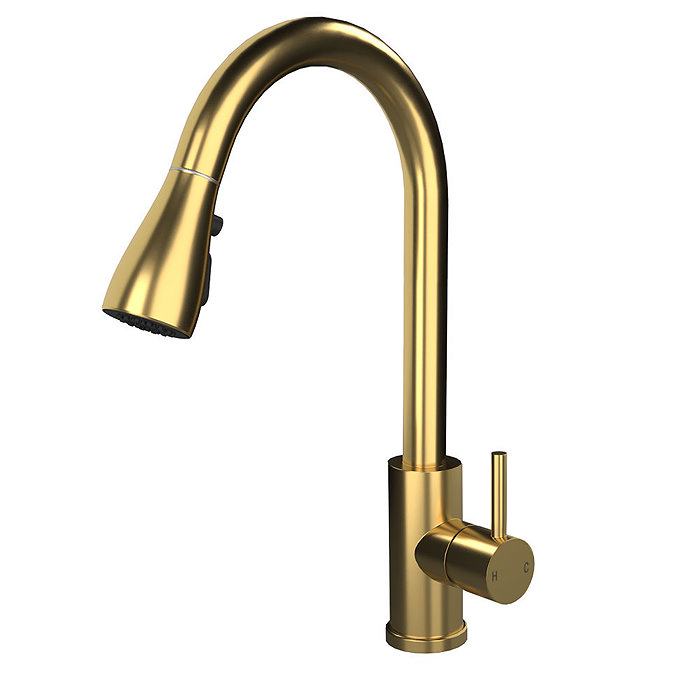 Venice Modern Kitchen Mixer Tap with Swivel Spout & Pull Out Spray - Brushed Brass