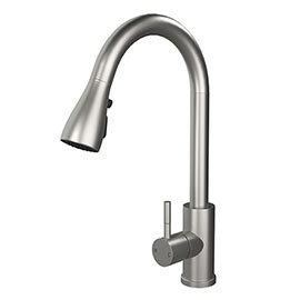 Venice Modern Kitchen Mixer Tap with Swivel Spout & Pull Out Spray - Brushed Steel Medium Image
