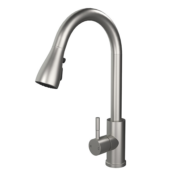 Venice Modern Kitchen Mixer Tap with Swivel Spout & Pull Out Spray - Brushed Steel Large Image