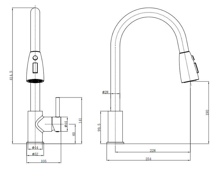 Venice Modern Kitchen Mixer Tap with Swivel Spout & Pull Out Spray - Matt Black