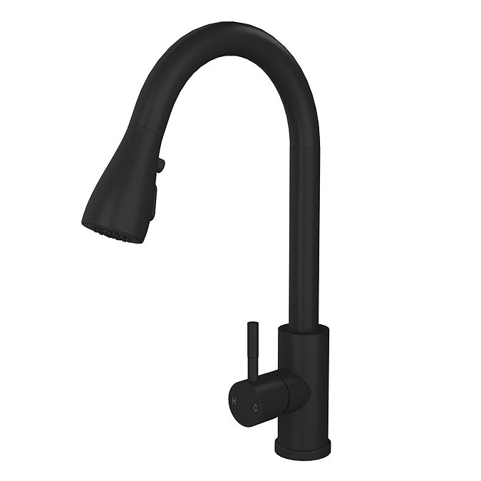 Venice Modern Kitchen Mixer Tap with Swivel Spout & Pull Out Spray - Matt Black Large Image