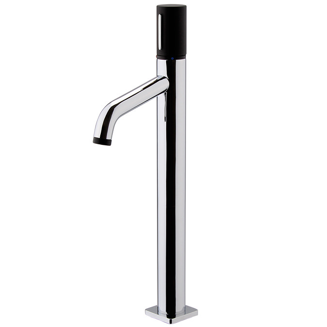 Venice Modern Round Tall Basin Mixer Tap - Chrome / Matt Black Large Image