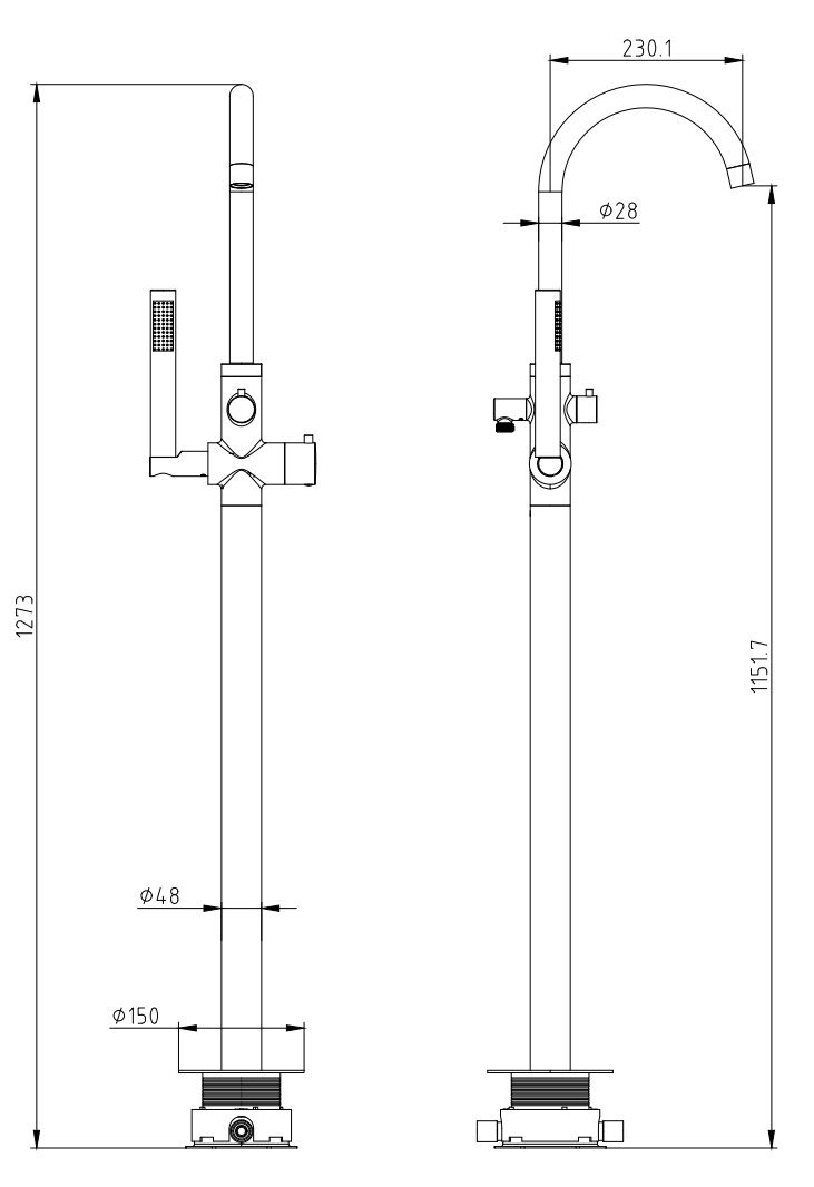 Venice Modern Thermostatic Floor Mounted Freestanding Bath Shower Mixer - Chrome