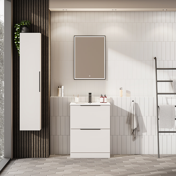 Venice Moderno 600mm White Floor Standing Vanity Unit with 2-Drawer and Matt Black Handles