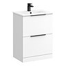 Venice Moderno 600mm White Floor Standing Vanity Unit with 2-Drawer and Matt Black Handles