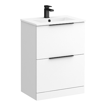 Venice Moderno 600mm White Floor Standing Vanity Unit with 2-Drawer and Matt Black Handles