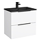 Venice Moderno 600mm White Wall Hung Vanity Unit with 2-Drawer, Matt Black Slimline Basin + Handles