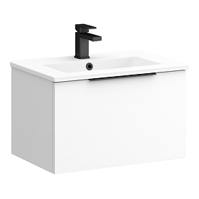 Venice Moderno 600mm White Wall Hung Vanity Unit with Single Drawer and Matt Black Handle