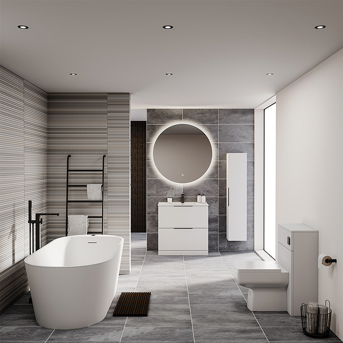 Venice Moderno 800mm White Floor Standing Vanity Unit with 2-Drawer and Matt Black Handles