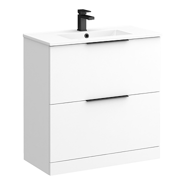 Venice Moderno 800mm White Floor Standing Vanity Unit with 2-Drawer and Matt Black Handles