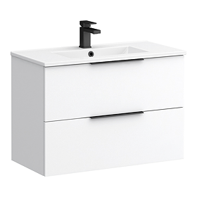 Venice Moderno 800mm White Wall Hung Vanity Unit with 2-Drawer and Matt Black Handles