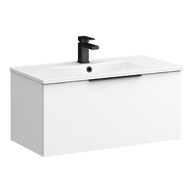 Venice Moderno 800mm White Wall Hung Vanity Unit with Single Drawer and Matt Black Handle