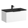 Venice Moderno 800mm White Wall Hung Vanity Unit with Single Drawer, Matt Black Slimline Basin + Handles