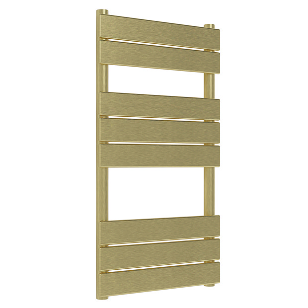 Venice Pannello Heated Towel Rail - Brushed Brass (840 x 500mm) Large Image