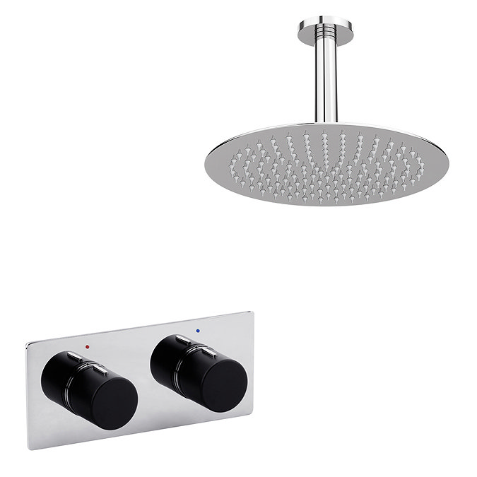 Venice Round Chrome / Matt Black Shower System with Concealed Valve + Ceiling Mounted Head Large Ima