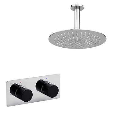 Venice Round Chrome / Matt Black Shower System with Concealed Valve + Ceiling Mounted Head  Profile 