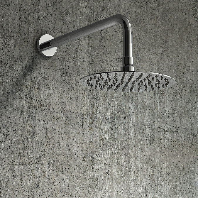 Venice Round Chrome / Matt Black Shower System with Concealed Valve + Wall Mounted Head Profile Large Image