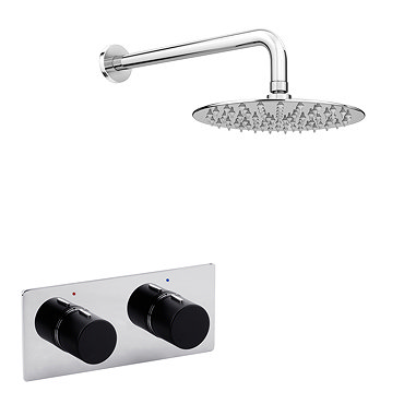 Venice Round Chrome / Matt Black Shower System with Concealed Valve + Wall Mounted Head  Profile Large Image