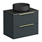 Venice Fluted Satin Anthracite Wall Hung 2-Drawer Countertop Vanity Unit incl. Matt Black Basin (600mm w. Brushed Brass Handles)