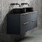 Venice Satin Anthracite Wall Hung Double Countertop Vanity Unit incl. 2 Matt Black Basins (1200mm w. Brushed Brass Handles)