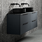 Venice Satin Anthracite Wall Hung Double Countertop Vanity Unit incl. 2 Matt Black Basins (1200mm w. Matt Black Handles)