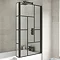 Venice Shower Bath - 1700 L Shaped w. Matt Black Abstract Grid Screen + Satin Grey Panel Standard L